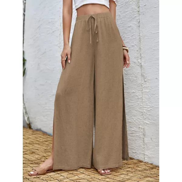 SweatyRocks Women's High Waist Drawstring Split Thigh Wide Leg Palazzo Pants