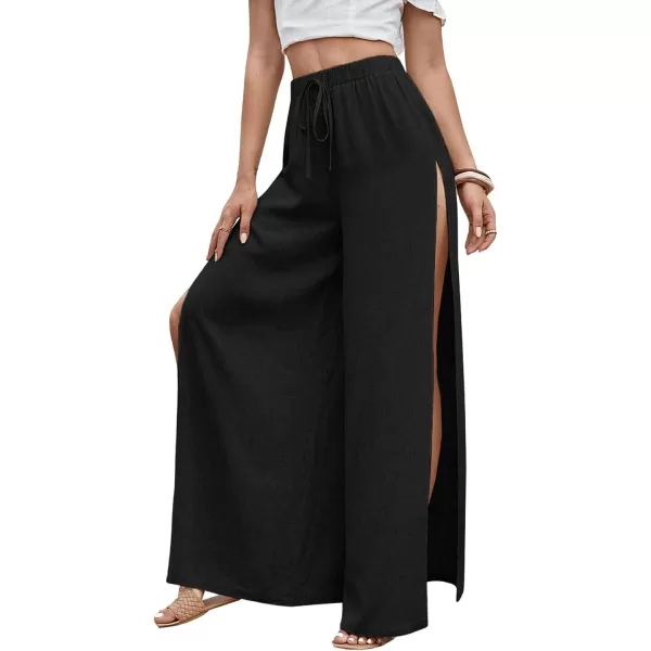 SweatyRocks Women's High Waist Drawstring Split Thigh Wide Leg Palazzo Pants