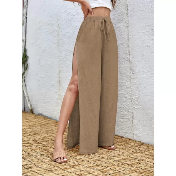 SweatyRocks Women's High Waist Drawstring Split Thigh Wide Leg Palazzo Pants