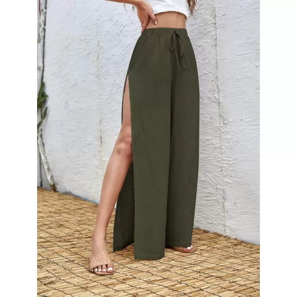 SweatyRocks Women's High Waist Drawstring Split Thigh Wide Leg Palazzo Pants