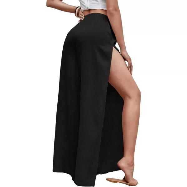 SweatyRocks Women's High Waist Drawstring Split Thigh Wide Leg Palazzo Pants