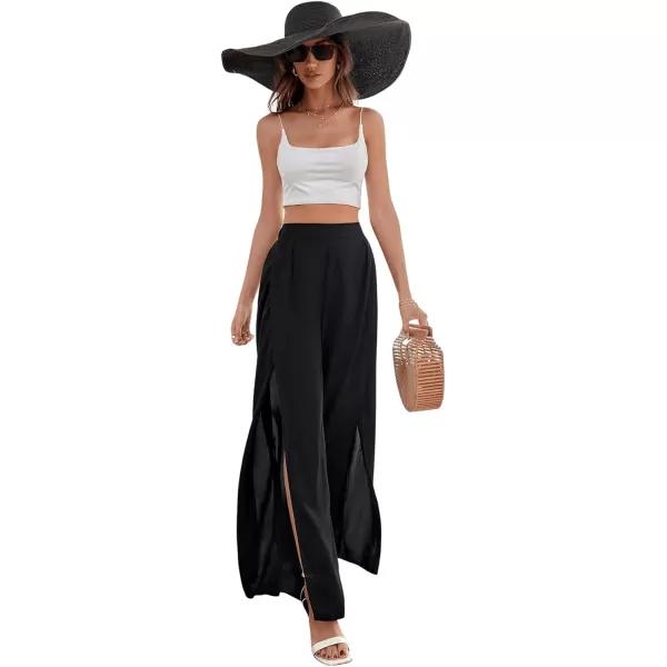 SweatyRocks Women's High Waist Drawstring Split Thigh Wide Leg Palazzo Pants