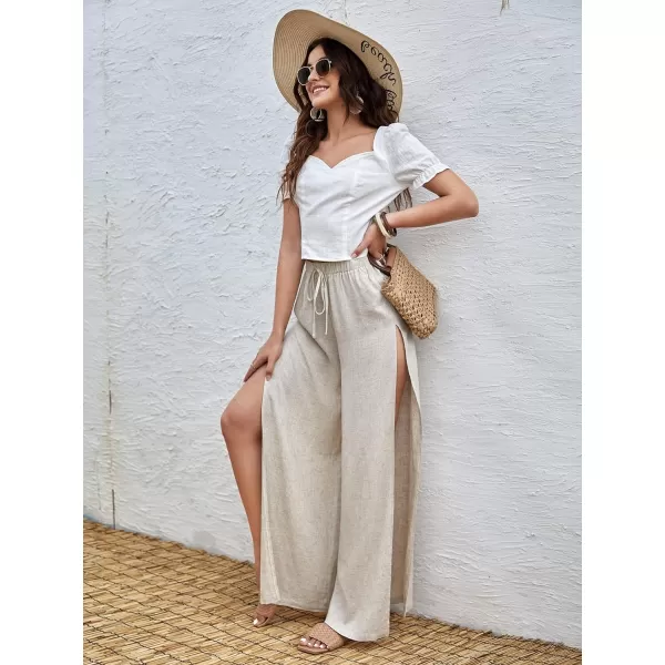 SweatyRocks Women's High Waist Drawstring Split Thigh Wide Leg Palazzo Pants