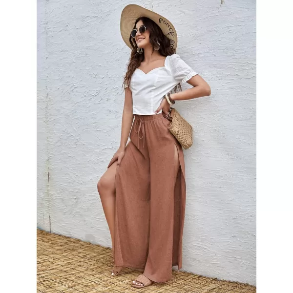 SweatyRocks Women's High Waist Drawstring Split Thigh Wide Leg Palazzo Pants