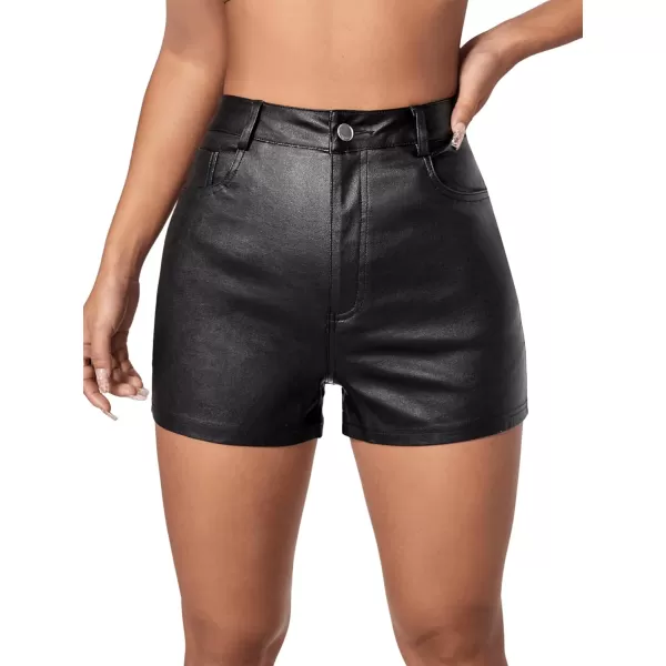 SweatyRocks Women's High Waist Faux Leather Shorts Stretchy Denim Shorts with Pockets