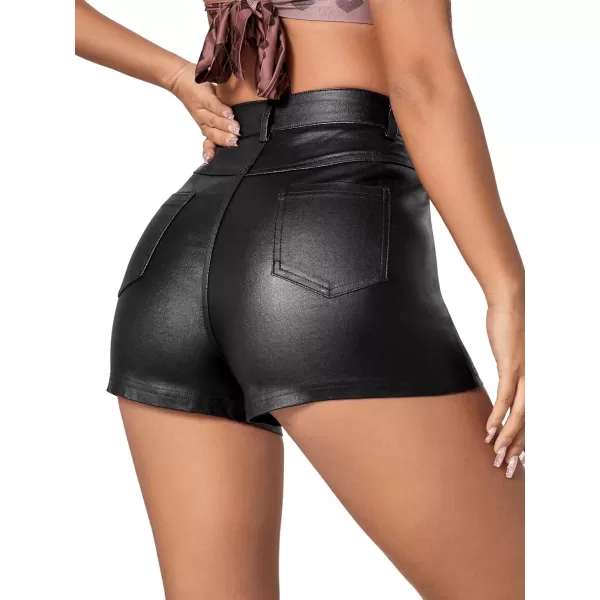 SweatyRocks Women's High Waist Faux Leather Shorts Stretchy Denim Shorts with Pockets
