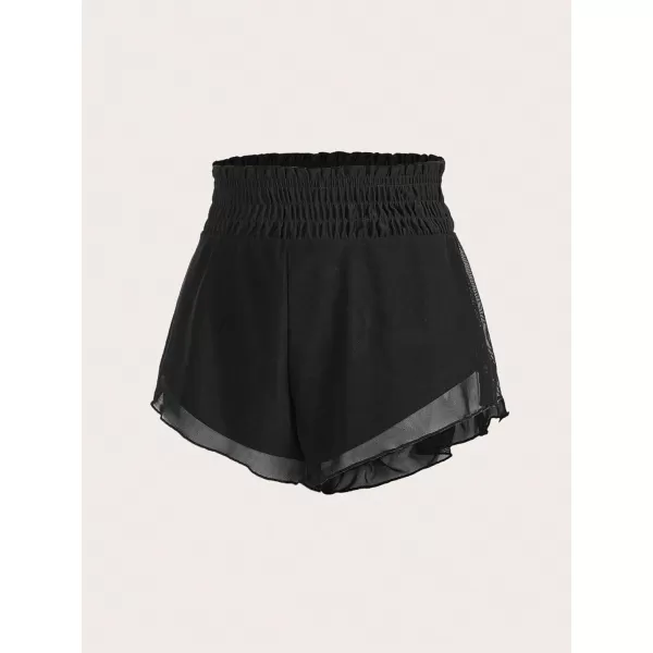 SweatyRocks Women's High Waist Mesh Bikini Bottom Frill Solid Beachwear Casual Bathing Shorts