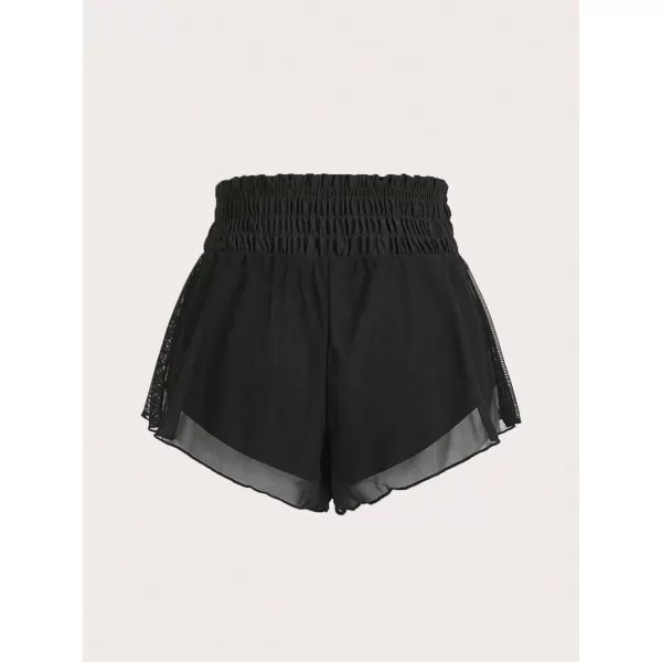 SweatyRocks Women's High Waist Mesh Bikini Bottom Frill Solid Beachwear Casual Bathing Shorts