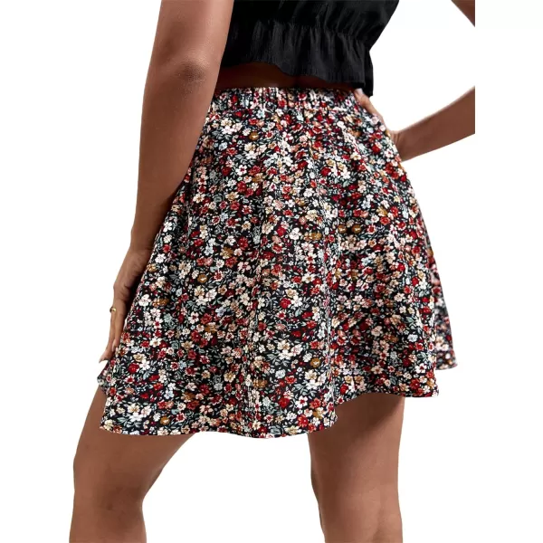 SweatyRocks Women's High Waist Mini Pleated Skater Skirt Flared A-Line Floral Short Skirt