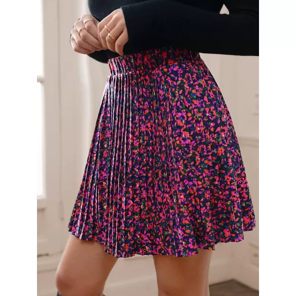 SweatyRocks Women's High Waist Mini Pleated Skater Skirt Flared A-Line Floral Short Skirt