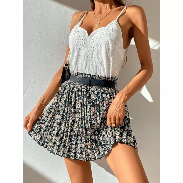 SweatyRocks Women's High Waist Mini Pleated Skater Skirt Flared A-Line Floral Short Skirt