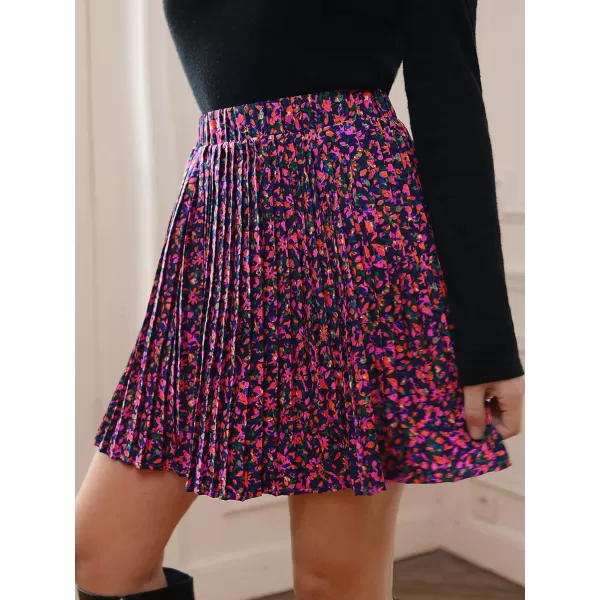 SweatyRocks Women's High Waist Mini Pleated Skater Skirt Flared A-Line Floral Short Skirt