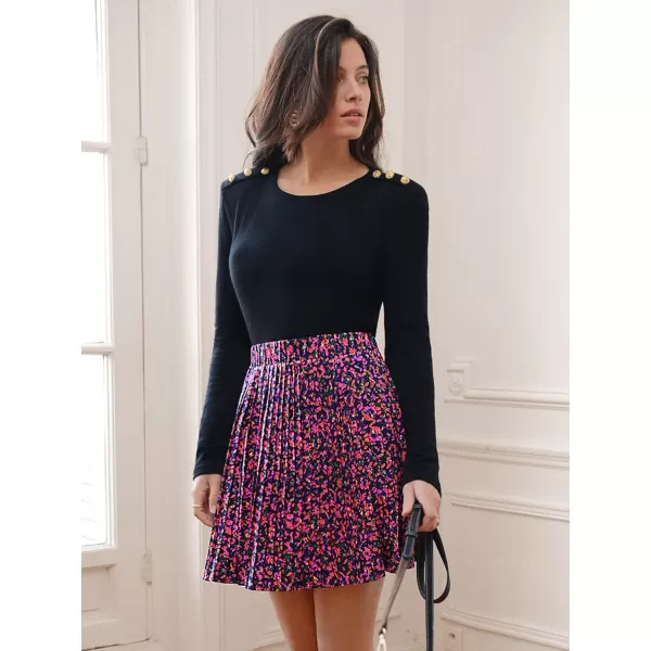 SweatyRocks Women's High Waist Mini Pleated Skater Skirt Flared A-Line Floral Short Skirt