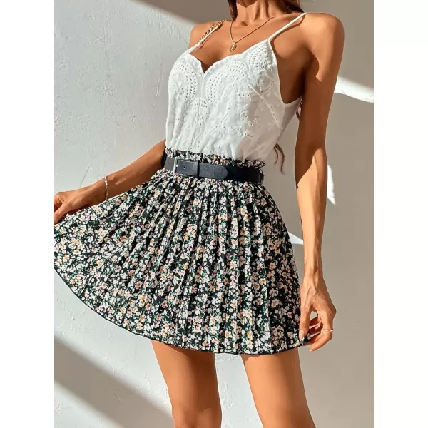 SweatyRocks Women's High Waist Mini Pleated Skater Skirt Flared A-Line Floral Short Skirt