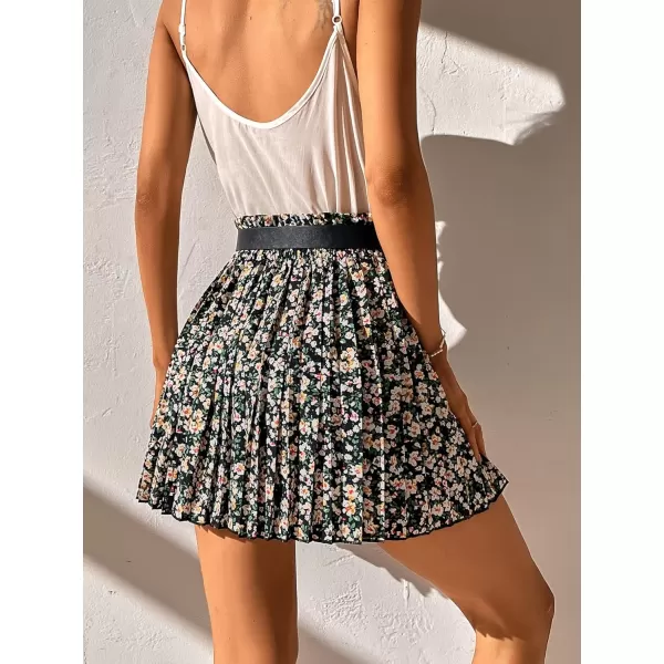 SweatyRocks Women's High Waist Mini Pleated Skater Skirt Flared A-Line Floral Short Skirt