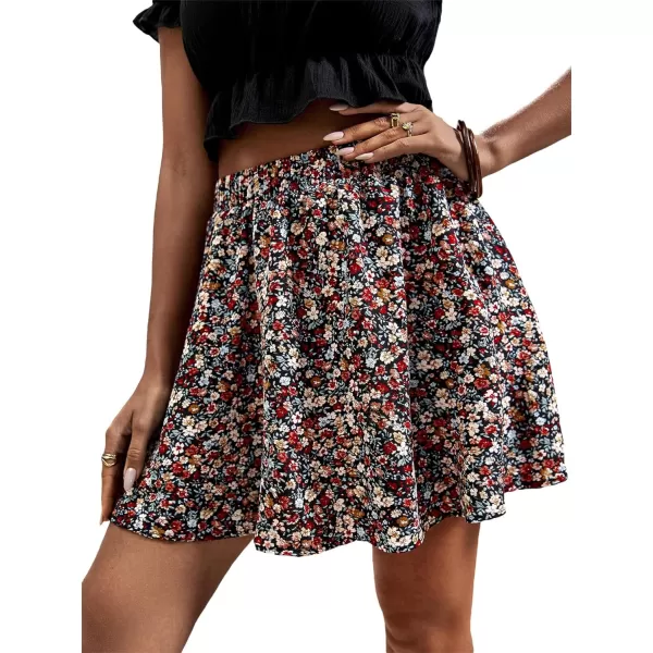 SweatyRocks Women's High Waist Mini Pleated Skater Skirt Flared A-Line Floral Short Skirt
