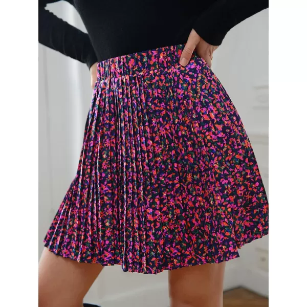 SweatyRocks Women's High Waist Mini Pleated Skater Skirt Flared A-Line Floral Short Skirt
