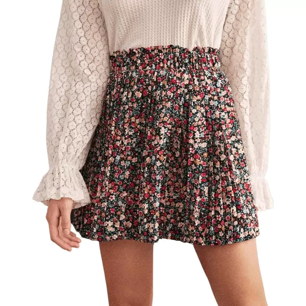 SweatyRocks Women's High Waist Mini Pleated Skater Skirt Flared A-Line Floral Short Skirt