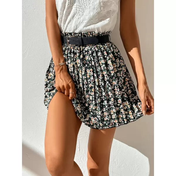 SweatyRocks Women's High Waist Mini Pleated Skater Skirt Flared A-Line Floral Short Skirt