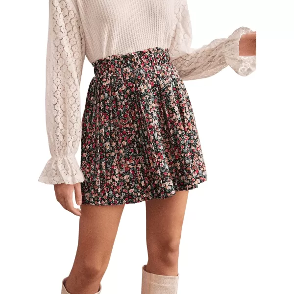 SweatyRocks Women's High Waist Mini Pleated Skater Skirt Flared A-Line Floral Short Skirt