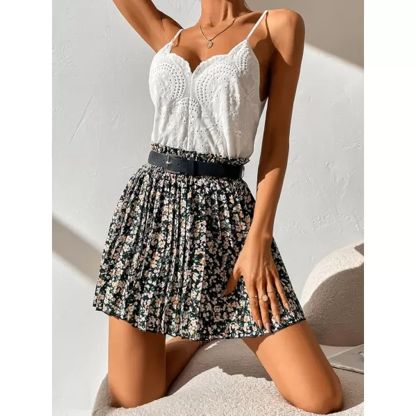 SweatyRocks Women's High Waist Mini Pleated Skater Skirt Flared A-Line Floral Short Skirt