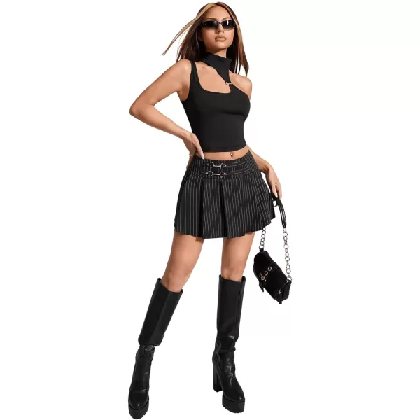 SweatyRocks Women's High Waist Pleated Skirt Stripe Print School A Line Mini Skirts
