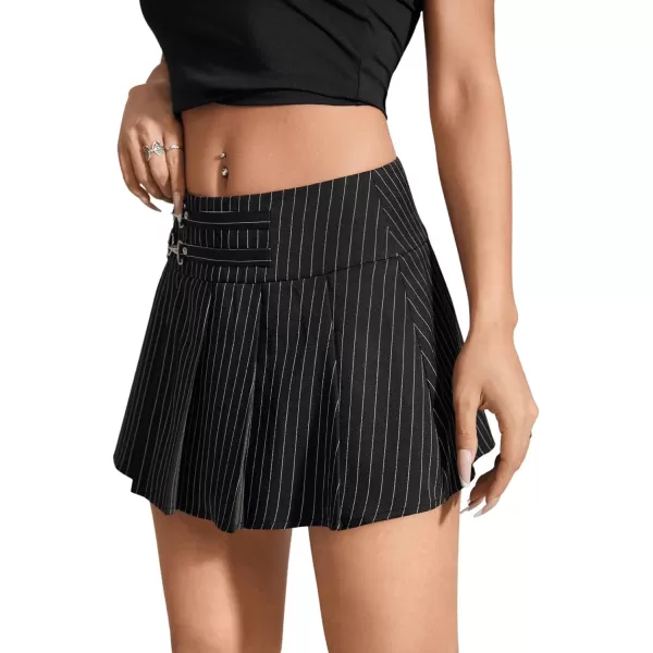 SweatyRocks Women's High Waist Pleated Skirt Stripe Print School A Line Mini Skirts