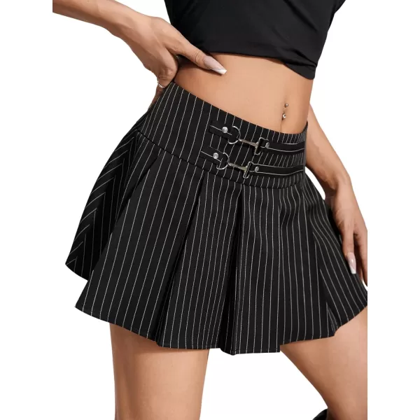 SweatyRocks Women's High Waist Pleated Skirt Stripe Print School A Line Mini Skirts