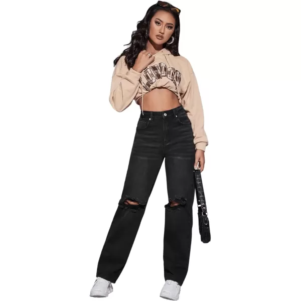 SweatyRocks Women's High Waist Ripped Jeans Distressed Raw Hem Denim Pants