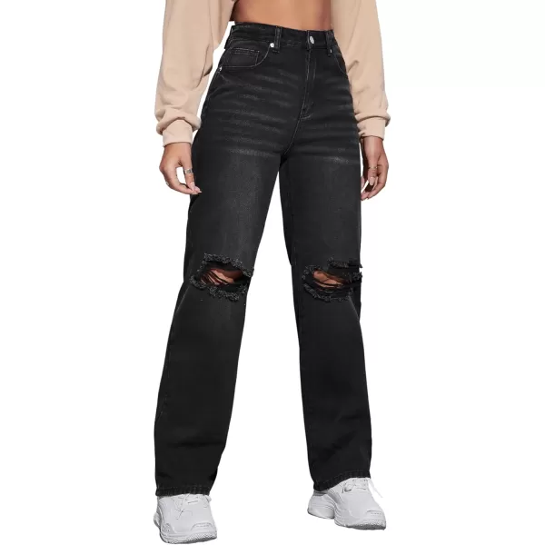 SweatyRocks Women's High Waist Ripped Jeans Distressed Raw Hem Denim Pants