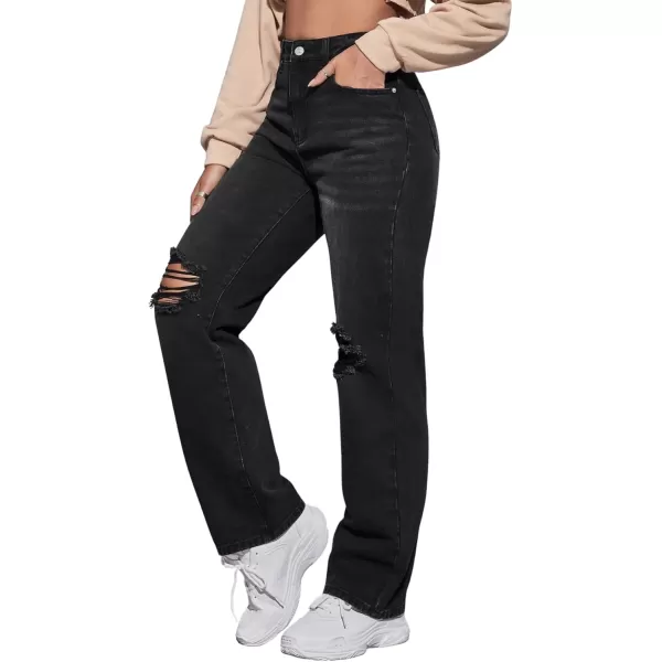 SweatyRocks Women's High Waist Ripped Jeans Distressed Raw Hem Denim Pants