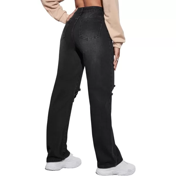 SweatyRocks Women's High Waist Ripped Jeans Distressed Raw Hem Denim Pants
