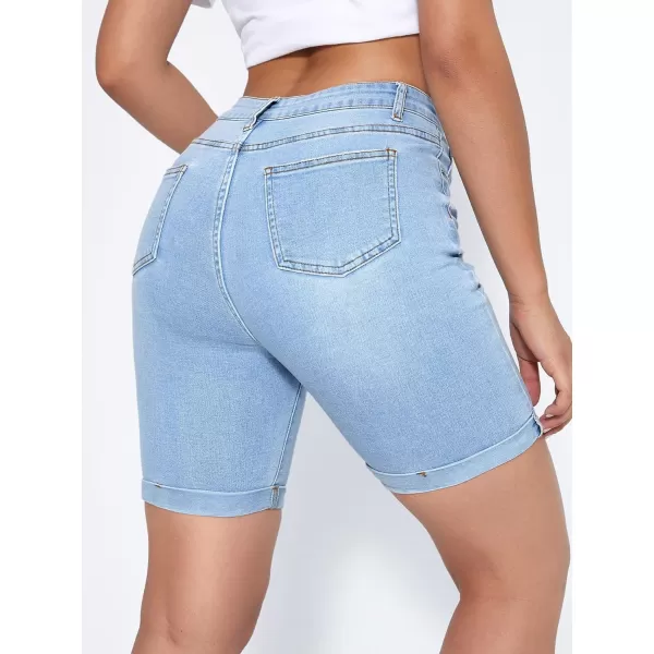 SweatyRocks Women's High Waist Roll Up Hem Denim Shorts Slim Fit Bermuda Jeans Shorts with Pockets