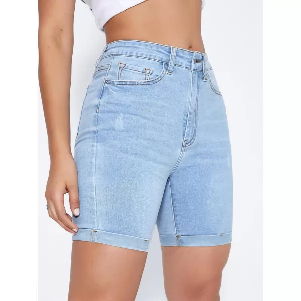 SweatyRocks Women's High Waist Roll Up Hem Denim Shorts Slim Fit Bermuda Jeans Shorts with Pockets