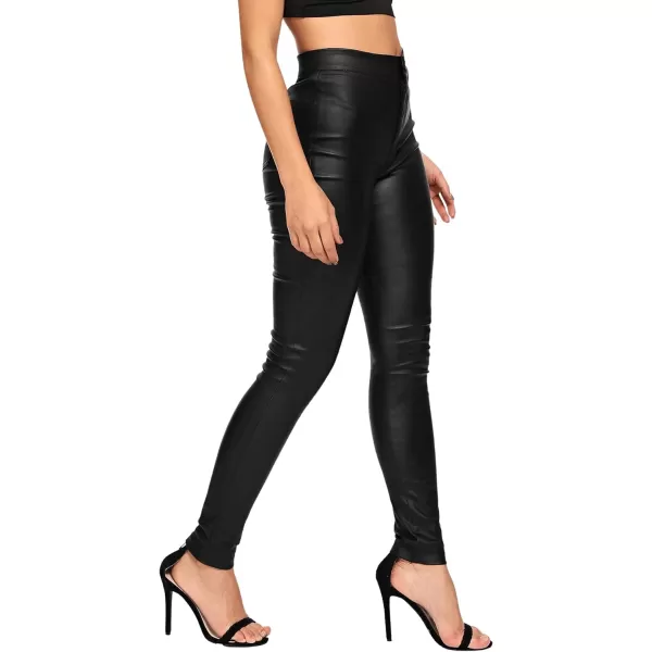 SweatyRocks Women's High Waist Skinny Jeans PU Leather Stretch Leggings Pants
