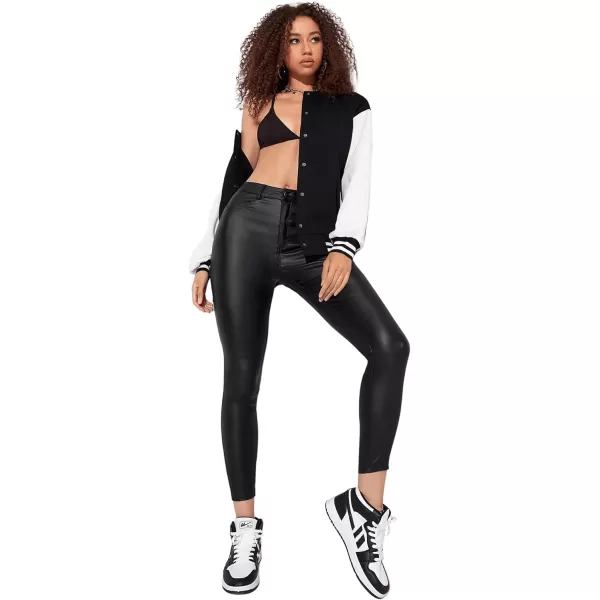 SweatyRocks Women's High Waist Skinny Jeans PU Leather Stretch Leggings Pants
