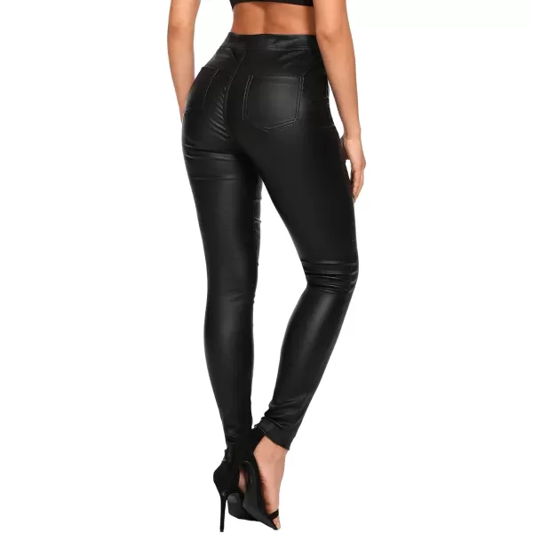SweatyRocks Women's High Waist Skinny Jeans PU Leather Stretch Leggings Pants
