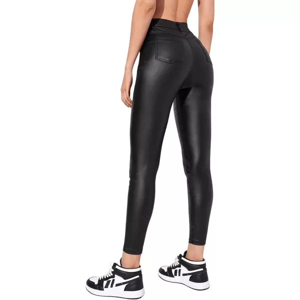 SweatyRocks Women's High Waist Skinny Jeans PU Leather Stretch Leggings Pants