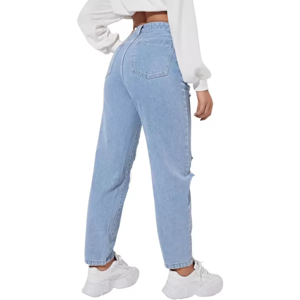 SweatyRocks Women's High Waist Slant Pocket Denim Jeans Ripped Straight Leg Pants