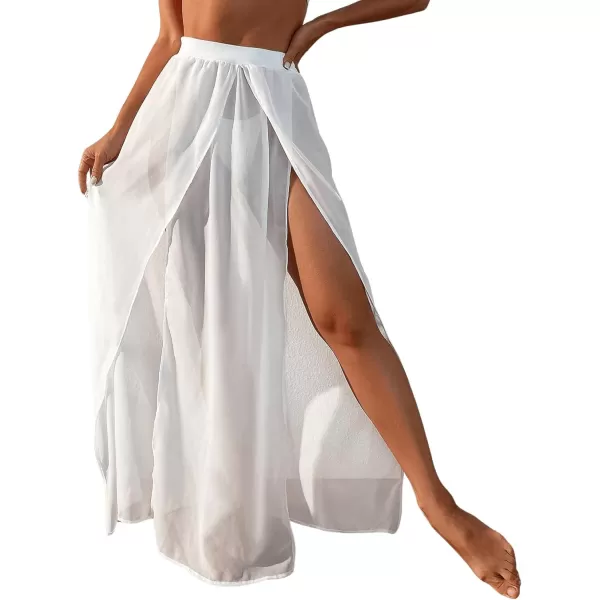 SweatyRocks Women's High Waist Split Thigh Cover Up Skirt Sheer Beach Long Skirt Swimwear