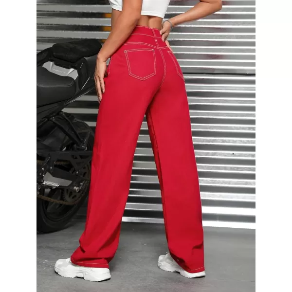 SweatyRocks Women's High Waist Zipper Solid Denim Pants Casual Straight Leg Jeans Pants Trousers
