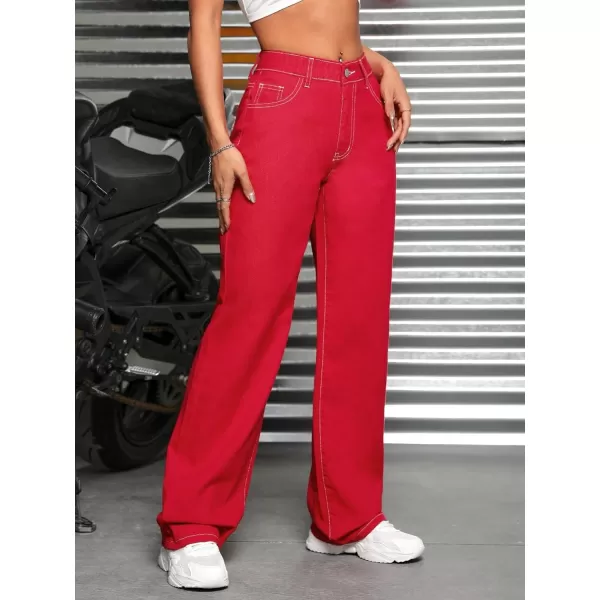 SweatyRocks Women's High Waist Zipper Solid Denim Pants Casual Straight Leg Jeans Pants Trousers