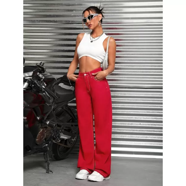 SweatyRocks Women's High Waist Zipper Solid Denim Pants Casual Straight Leg Jeans Pants Trousers