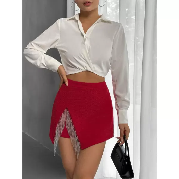 SweatyRocks Women's High Waisted Asymmetrical Wrap Hem Glitter Skorts Skirt with Shorts