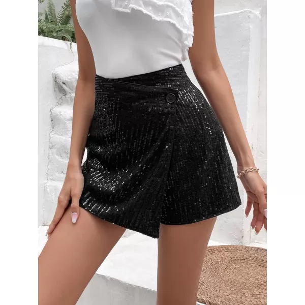 SweatyRocks Women's High Waisted Asymmetrical Wrap Hem Glitter Skorts Skirt with Shorts