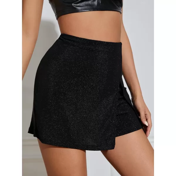 SweatyRocks Women's High Waisted Asymmetrical Wrap Hem Glitter Skorts Skirt with Shorts