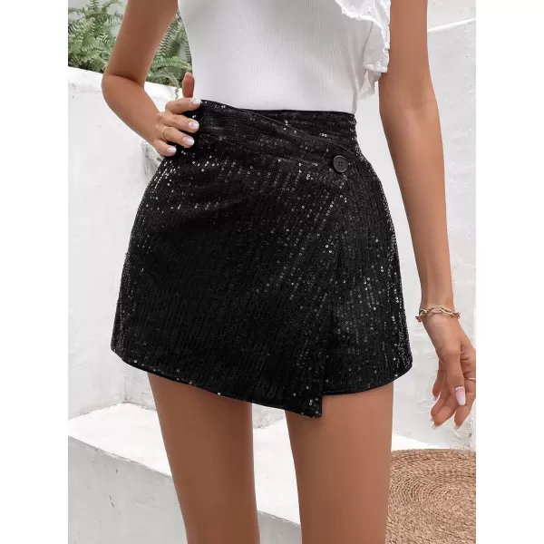 SweatyRocks Women's High Waisted Asymmetrical Wrap Hem Glitter Skorts Skirt with Shorts