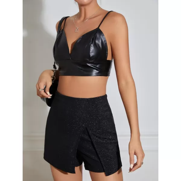SweatyRocks Women's High Waisted Asymmetrical Wrap Hem Glitter Skorts Skirt with Shorts