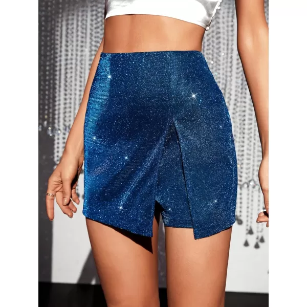 SweatyRocks Women's High Waisted Asymmetrical Wrap Hem Glitter Skorts Skirt with Shorts