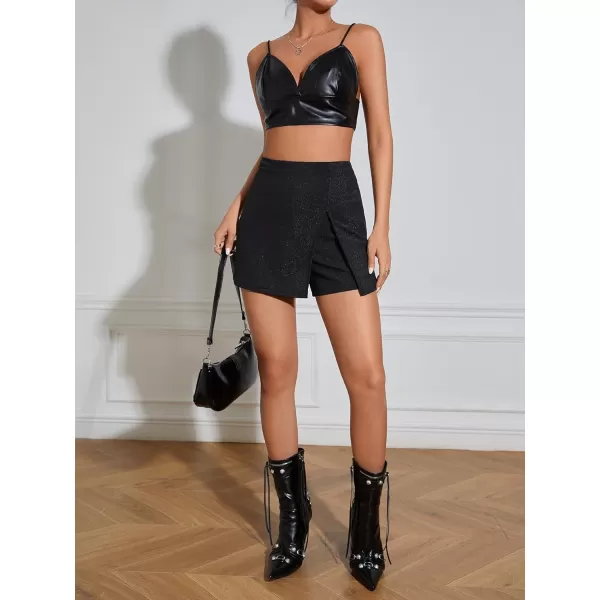 SweatyRocks Women's High Waisted Asymmetrical Wrap Hem Glitter Skorts Skirt with Shorts